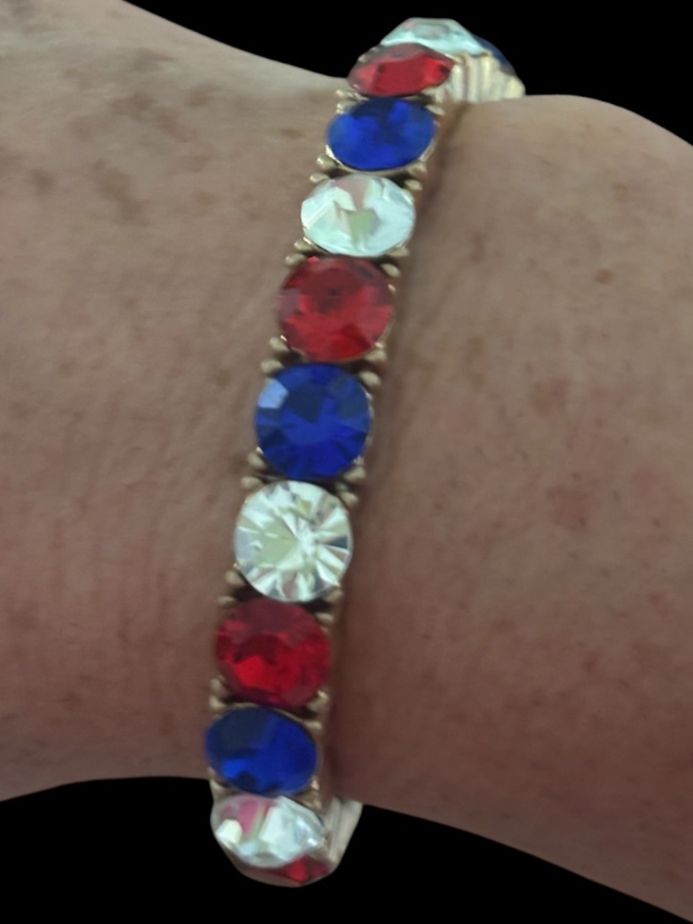 Gold-Tone Red, Blue & White Crystal Tennis Bracelet NWOT - Picture 1 of 3